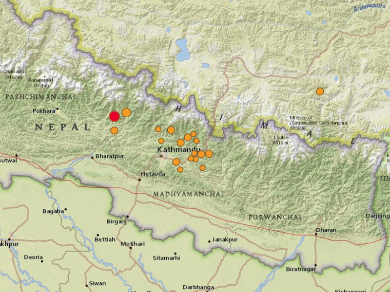 Nepal earthquake map by USGS.